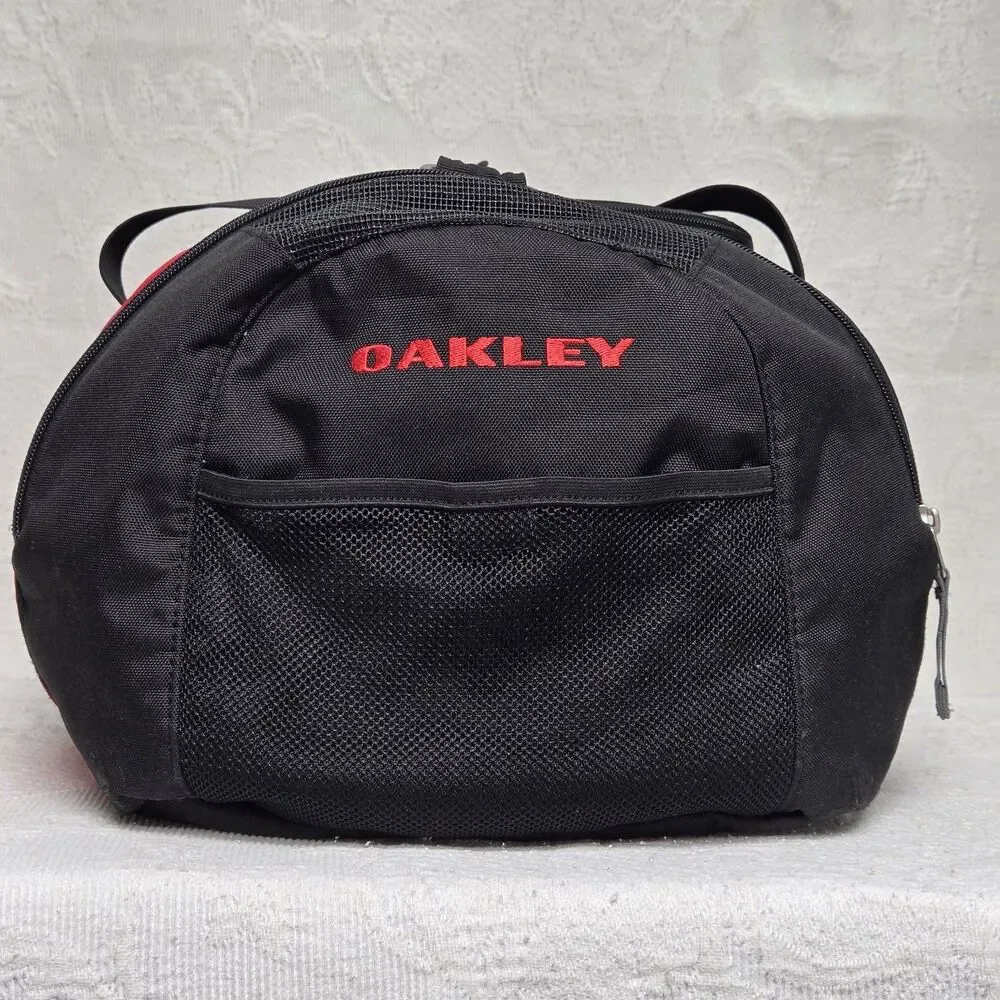 Y2K Oakley Red Black Multi Pocket Duffle Gym Bag Workout  Embroidered Studded